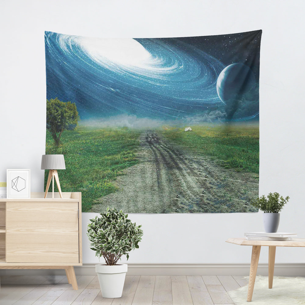 Mysterious Galaxy Tapestry Outer Universe Night Sky Earth Moon Nebula Art Nature Wall Hanging Dorm Decor Living Room Bedroom Decoration 51x 59 Inches