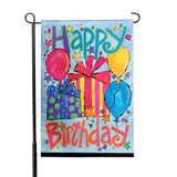 Happy Birth Day Garden Flag - 12x18 inches, 110D Knitted Polyester, Reflective Heron Design, Double Sided