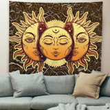 Sun and Moon Tapestry Indie Astrology Tapestry for Bedroom Hippie Aesthetic Vintage Tapestries Wall Tapestry for Teenage Girls Boys Women Men, Golden Brown Tapestry