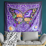 Psychedelic Celestial Butterfly Tapestry for Bedroom Night Day Butterfly Tapestries Aesthetic Vintage Wall Tapestry for Women Men Teenage Girl, Purple  Tapestry