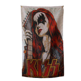 KISS Band Glam Rock Flag 3x5ft Female Guitarist Print Fade Resistant Polyester, Custom Flags for Bar Wall Decor