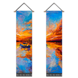 2 Pack Abstract Boat Orange Modern Wall Art Tapestries Vertical，Aesthetic Tapestry Art Long Tapestries for Room （12.8 X 51.2 Inch）