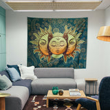 Sun and Moon Tapestry Indie Astrology Tapestry for Bedroom Hippie Aesthetic Vintage Tapestries Wall Tapestry for Teenage Girls Boys Women Men, Green Tapestry