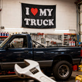 "I Love My Truck" Flag 3x5ft, Durable Polyester Truckers' Banner, Perfect for Cab Decor, Man Caves & Truck Rallies, Custom Sizes Available