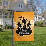 Happy Halloween Garden Flag - 12x18 inches, 110D Knitted Polyester, Reflective Heron Design, Double Sided