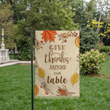 Give Thanks Around our Table Garden Flag - 12x18 inches, 110D Knitted Polyester, Reflective Heron Design, Double Sided