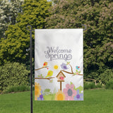 Welcome Spring Garden Flag - 12x18 inches, 110D Knitted Polyester, Reflective Heron Design, Double Sided