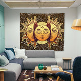 Sun and Moon Tapestry Indie Astrology Tapestry for Bedroom Hippie Aesthetic Vintage Tapestries Wall Tapestry for Teenage Girls Boys Women Men, Golden Brown Tapestry