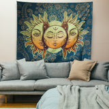 Sun and Moon Tapestry Indie Astrology Tapestry for Bedroom Hippie Aesthetic Vintage Tapestries Wall Tapestry for Teenage Girls Boys Women Men, Green Tapestry