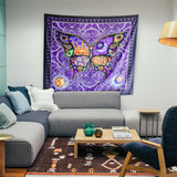 Psychedelic Celestial Butterfly Tapestry for Bedroom Night Day Butterfly Tapestries Aesthetic Vintage Wall Tapestry for Women Men Teenage Girl, Purple  Tapestry