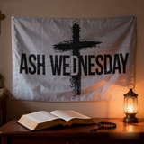 3x5ft "ASH WEDNESDAY" Flag, Light Gray Polyester Banner with Brass Grommets, Ideal for Church Services & Lenten Observance, Customizable