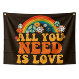 All You Need Is Love Flag 3x5 FT Retro Rainbow Peace Sign Hippie Flower Wall Decor Indoor Outdoor Hanging Banner Polyester Sign