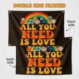 All You Need Is Love Flag 3x5 FT Retro Rainbow Peace Sign Hippie Flower Wall Decor Indoor Outdoor Hanging Banner Polyester Sign