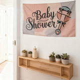 3x5ft Baby Shower Banner, Fade-Resistant Polyester Flag with Stroller Graphic, Customizable Wall Hanging for Baby Shower & Gender Reveal Parties
