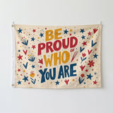 Be Proud Of Who You Are Flag 3x5 FT Retro Folk Star Floral Inspirational Cream Banner Wall Decor Indoor Outdoor Hanging Polyester