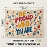 Be Proud Of Who You Are Flag 3x5 FT Retro Folk Star Floral Inspirational Cream Banner Wall Decor Indoor Outdoor Hanging Polyester