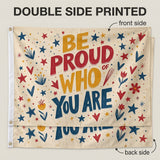 Be Proud Of Who You Are Flag 3x5 FT Retro Folk Star Floral Inspirational Cream Banner Wall Decor Indoor Outdoor Hanging Polyester