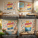 Be Proud Of Who You Are Flag 3x5 FT Retro Folk Star Floral Inspirational Cream Banner Wall Decor Indoor Outdoor Hanging Polyester