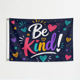 3x5 Ft Be Kind Flag, Colorful Inspirational Rainbow Hearts Banner, Positive Message Wall Hanging for Home, Garden and Party Decor
