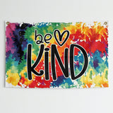 Be Kind Flag 3x5 FT Colorful Tie Dye Heart Inspirational Quote Banner Wall Decor Indoor Outdoor Hanging Sign Polyester Classroom