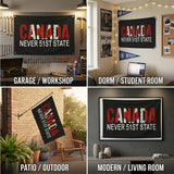 Canada Never 51st State Flag 3x5 FT Maple Leaf Grunge Patriotic Black Red White Banner Wall Decor Indoor Outdoor Hanging Polyester