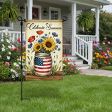 12x18 Inch Celebrate Summer Garden Flag 3 Layer Knitted Polyester Double Sided Vertical Yard Flag, Customizable Patriotic Mason Jar Floral Outdoor Decor