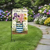 12x18 Inch Celebrate Summer Garden Flag 3 Layer Knitted Polyester Double Sided Vertical Yard Flag, Customizable Patriotic Mason Jar Floral Outdoor Decor