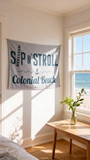 3x5 ft Polyester Colonial Beach Flag Retro Nautical Sip N' Stroll Banner for Beach House Decor, Custom Flags
