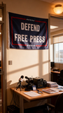 3x5ft "DEFEND FREE PRESS" Flag, Blue Polyester Banner with Brass Grommets, Ideal for Protests & Media Advocacy, Customizable