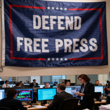 3x5ft "DEFEND FREE PRESS" Flag, Blue Polyester Banner with Brass Grommets, Ideal for Protests & Media Advocacy, Customizable