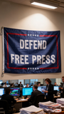 3x5ft "DEFEND FREE PRESS" Flag, Blue Polyester Banner with Brass Grommets, Ideal for Protests & Media Advocacy, Customizable