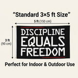 Discipline Equals Freedom Flag 3x5 FT Black Motivational Quote Banner Double Stitched Polyester Wall Decor Indoor Outdoor