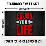 Enjoy Your Life Flag 3x5 FT Motivational Inspirational Grunge Black Red White Banner Wall Decor Indoor Outdoor Hanging Polyester Sign