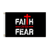 Faith Over Fear Flag 3x5 FT Christian Cross Grunge Inspirational Black Red White Banner Wall Decor Indoor Outdoor Hanging Polyester