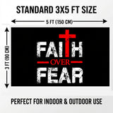 Faith Over Fear Flag 3x5 FT Christian Cross Grunge Inspirational Black Red White Banner Wall Decor Indoor Outdoor Hanging Polyester