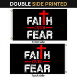 Faith Over Fear Flag 3x5 FT Christian Cross Grunge Inspirational Black Red White Banner Wall Decor Indoor Outdoor Hanging Polyester