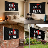 Faith Over Fear Flag 3x5 FT Christian Cross Grunge Inspirational Black Red White Banner Wall Decor Indoor Outdoor Hanging Polyester