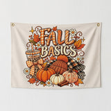 Fall Basics 3x5 Ft Autumn Flag with Pumpkins, Leaves and Coffee Cup, Rustic Fall Home Wall Decor Banner