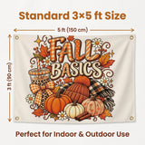 Fall Basics 3x5 Ft Autumn Flag with Pumpkins, Leaves and Coffee Cup, Rustic Fall Home Wall Decor Banner