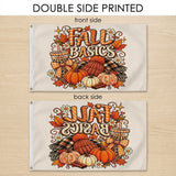 Fall Basics 3x5 Ft Autumn Flag with Pumpkins, Leaves and Coffee Cup, Rustic Fall Home Wall Decor Banner