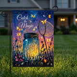 12x18 Inch Catch The Magic Firefly Garden Flags Banner, 3-Layer Knitted Polyester Double Sided Decor for Patio & Yard
