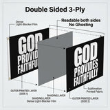 God Provides Faithfully Flag 3x5 FT Christian Faith Inspirational Bold Black White Banner Wall Decor Church Indoor Hanging Polyester