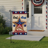 12x18IN God Bless America Garden Flag, 3D Star Patriotic Banner, 3-Layer Knitted Polyester Double Sided 4th of July Decor for Patio & Yard