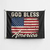 God Bless America Flag 3x5 FT Vintage Grunge USA Patriotic Black Red White Banner Wall Decor Indoor Outdoor Hanging Polyester Sign