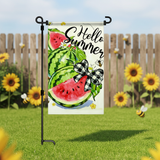 12x18IN Hello Summer Peach Garden Flag, Watercolor Fruit & Buffalo Plaid Bow Banner, 3-Layer Knitted Polyester Double Sided Summer Decor for Patio & Yard