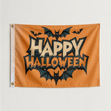 Happy Halloween Flag 3x5 FT Retro Comic Bat Orange Black Bold Banner Wall Decor Indoor Outdoor Party Hanging Sign Polyester
