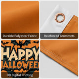 Happy Halloween Flag 3x5 FT Retro Comic Bat Orange Black Bold Banner Wall Decor Indoor Outdoor Party Hanging Sign Polyester