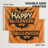 Happy Halloween Flag 3x5 FT Retro Comic Bat Orange Black Bold Banner Wall Decor Indoor Outdoor Party Hanging Sign Polyester