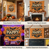 Happy Halloween Flag 3x5 FT Retro Comic Bat Orange Black Bold Banner Wall Decor Indoor Outdoor Party Hanging Sign Polyester
