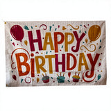 3x5ft Happy Birthday Party Flag, Colorful Polyester Banner with Balloons & Cupcakes, Ideal for Birthday Decorations & Photo Backdrops, Customizable